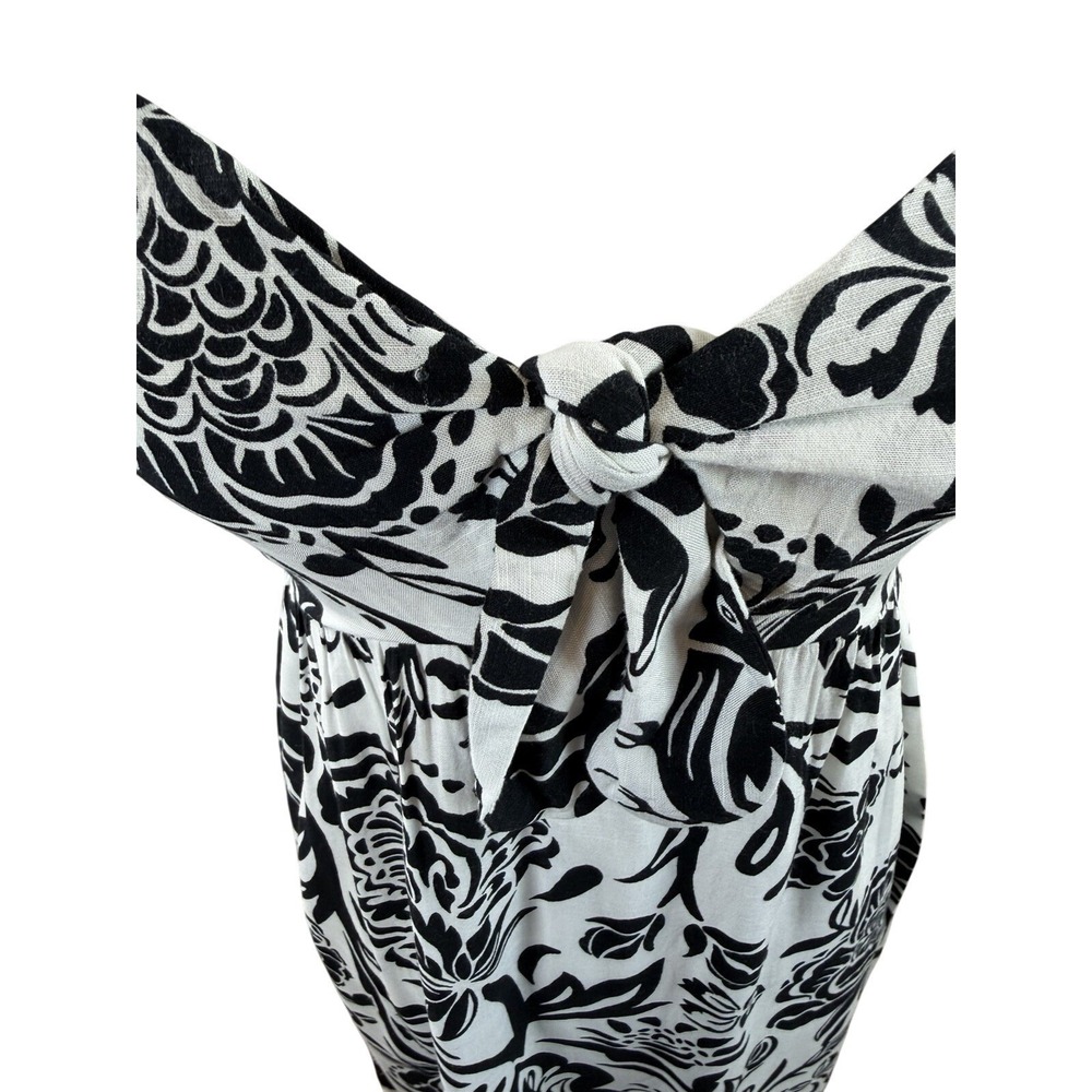 Knox Rose Black & White Floral Midi Dress Knot Keyhole Front and Smocked Back XS - Picture 7 of 10